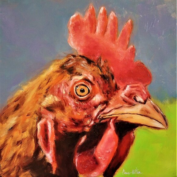 Signed - Original Oil Painting Hen / Chicken - oil on masonite, Canadian artist - Picture 1 of 2